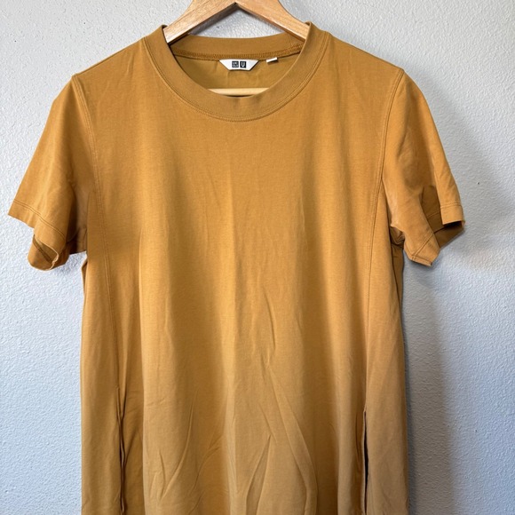 Uniqlo AIRism Cotton‎ T Shirt Dress Midi Mustard Yellow Size S - Picture 6 of 8